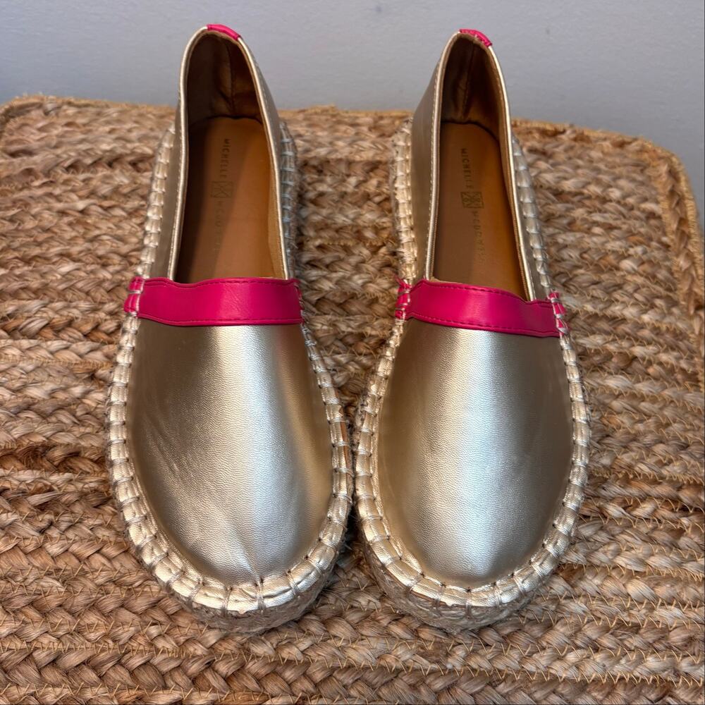 Michelle McDowell Gold Pink Mave Metallic Platform Espadrille Flats Sz7 - Picture 2 of 6
